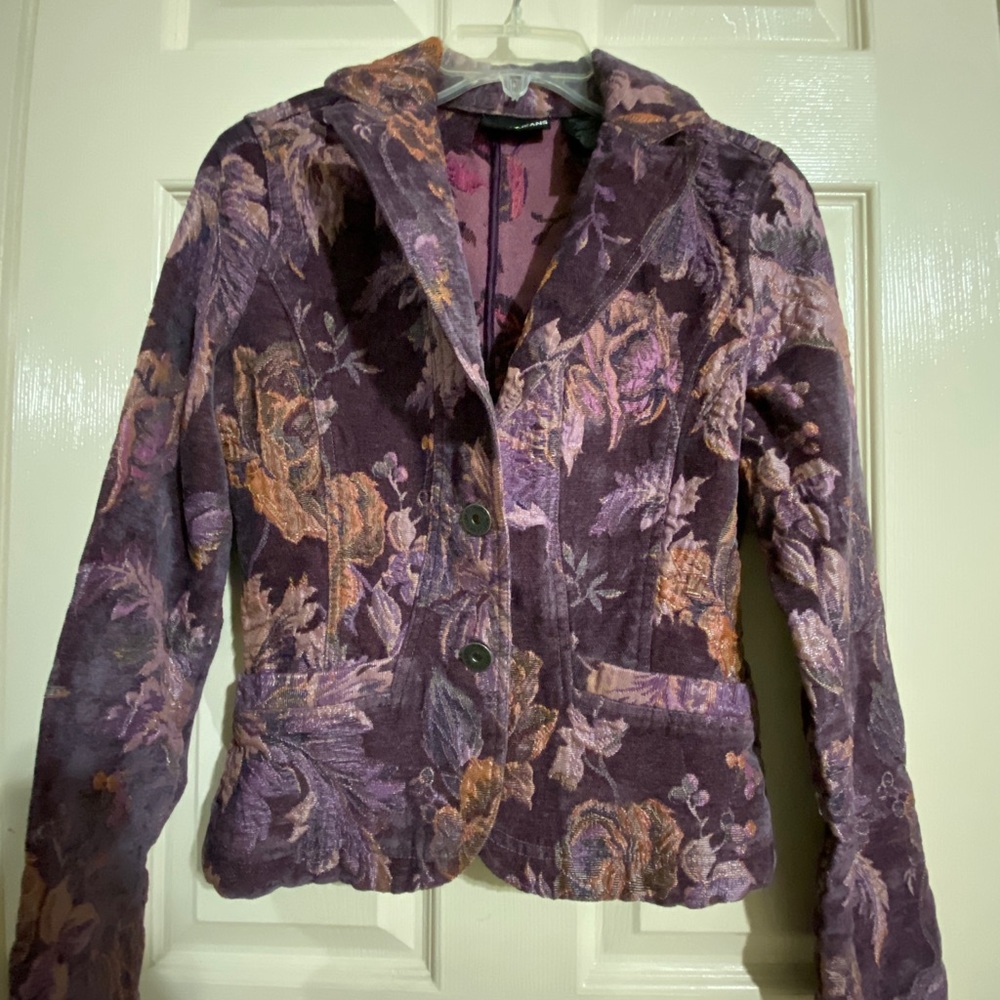 DKNY vintage retro jacquard embroidered floral blazer jacket